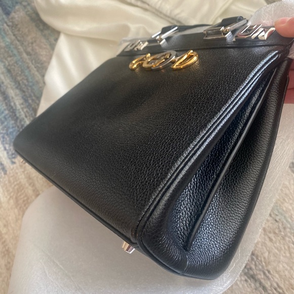 GUCCI BAG 569712 ZUMI SMALL GRAINY BLACK LEATHER TOP HANDLE INTERLOCKING G LOGO - Picture 4 of 6